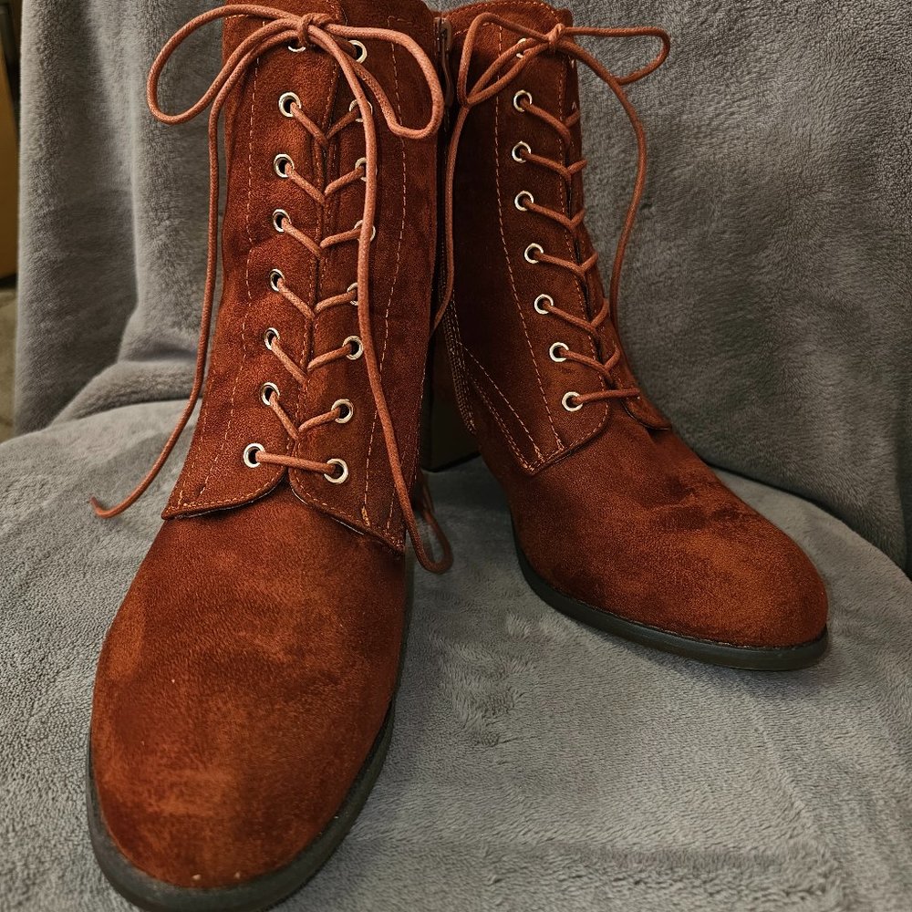 Journee Collection, Rust Lace Up Bootie, Size 11